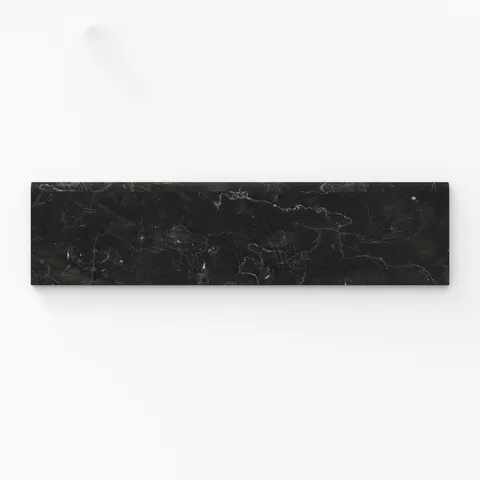Leona Nero Marquina 3x12 Bullnose Matte tile, showcasing its deep black finish with subtle white veining for a bold, elegant accent.