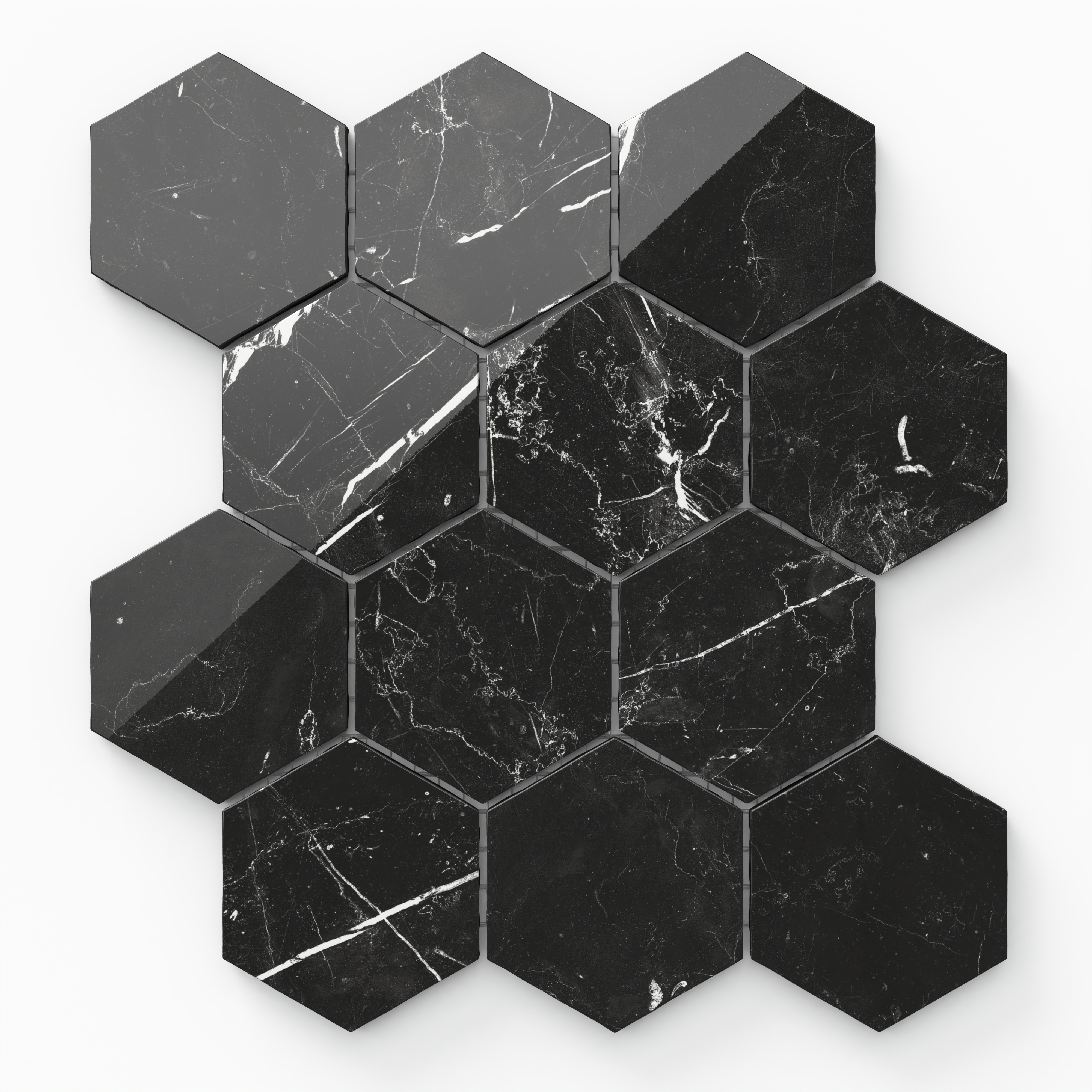 Leona 3 x 3 Polished Porcelain Hexagon Mosaic Tile in Nero Leona 3 x 3 Polished Porcelain Hexagon Mosaic Tile in Nero