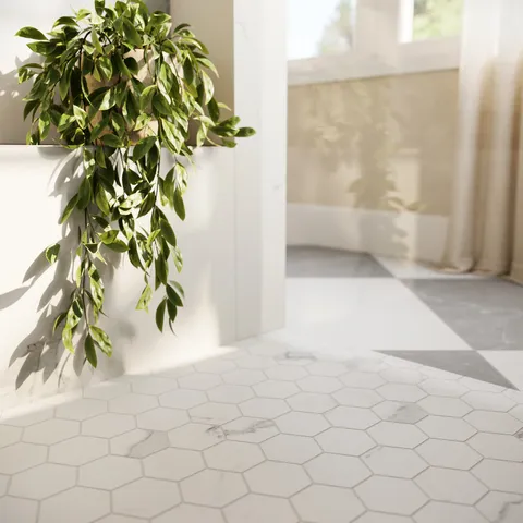 Leona 3 x 3 Matte Porcelain Hexagon Mosaic Tile in Calacatta