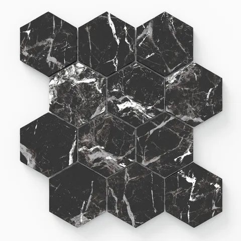 Blair 3 x 3 Matte Porcelain Hexagon Mosaic Tile in Marmo Black