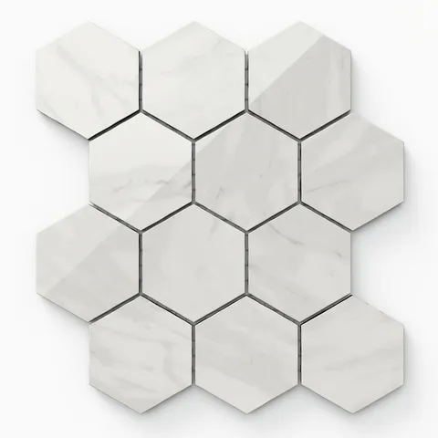 Blair 3 x 3 Polished Porcelain Hexagon Mosaic Tile in Volakas White