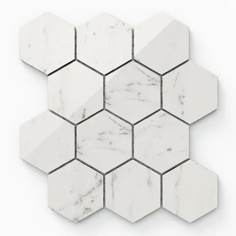 Blair 3 x 3 Polished Porcelain Hexagon Mosaic Tile in White Carrara