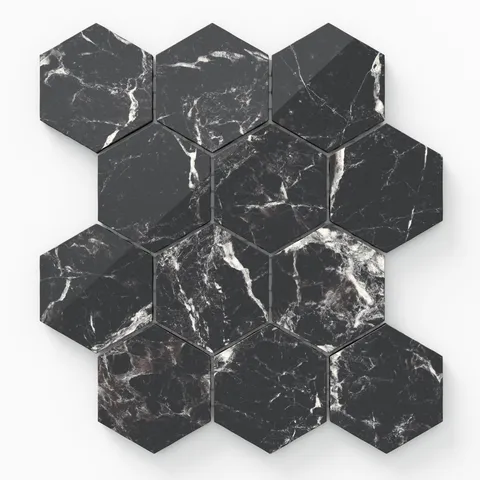 Blair 3 x 3 Polished Porcelain Hexagon Mosaic Tile in Marmo Black