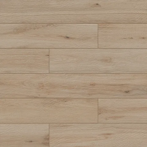 Detailed perspective of Preston's wood-inspired porcelain plank in the light Birch tone, showcasing its natural elegance.
