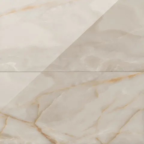Astrid 24x48 polished porcelain tile in Sand, showcasing its warm beige tones and natural stone-like veining.