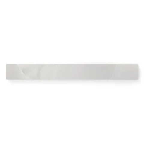 Astrid 3x24 matte porcelain bullnose tile in pearl, featuring subtle white tones with a matte finish for a sophisticated, modern look.