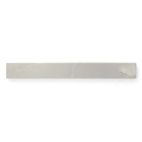 Astrid 3x24 matte porcelain bullnose tile in oyster, displaying soft gray-beige hues with a smooth matte finish.