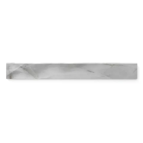 Astrid 3x24 polished porcelain bullnose tile in slate, showcasing deep gray tones and natural veining with a polished surface for refined elegance.