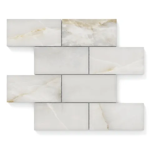 Astrid 3x6 matte porcelain mosaic tile in pearl showcasing soft white tones with delicate veining for versatile wall styling.
