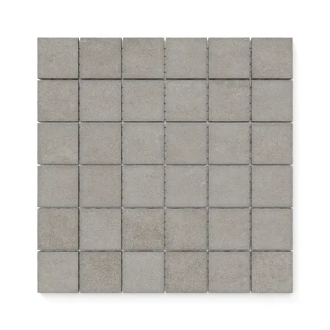 Refined stone-gray 2x2 mosaic tiles with a matte finish, offering a natural, understated look perfect for versatile interior designs.