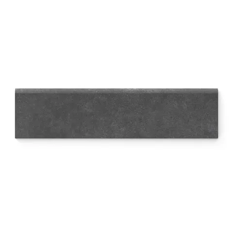 Deep charcoal Wyatt 3x12 matte porcelain bullnose tiles, perfect for sleek edges and contemporary design finishes.