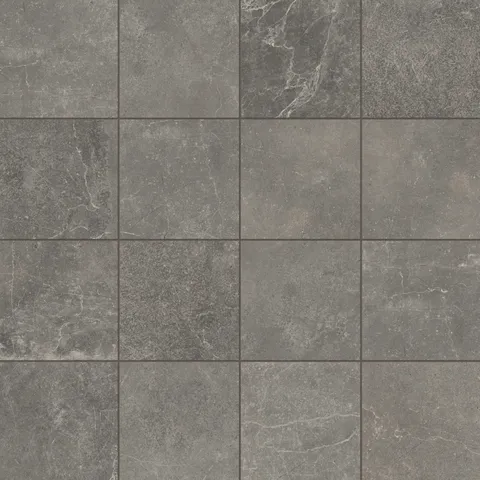 Elegant gray 12x12 porcelain tiles in a matte finish, featuring rich smoky grey tones and subtle veining for a modern, sophisticated aesthetic.