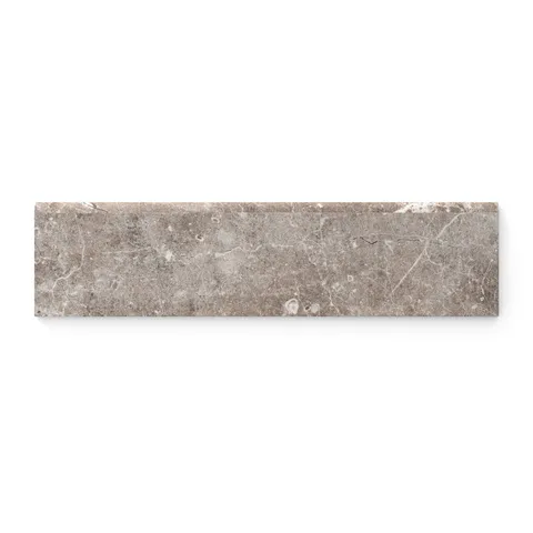 Elegant 3x12 bullnose tile in taupe tones with a matte finish, featuring subtle veining for a polished and seamless edge detail.
