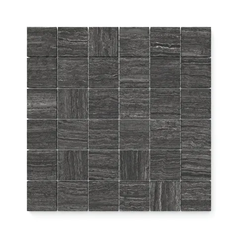 Hendrix Coal 2x2 mosaic tiles in a matte finish, showcasing dark coal tones with a refined and uniform layout.