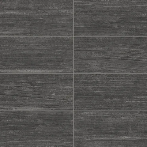 Hendrix Coal 12x24 Matte tile in rich black and dark gray hues, featuring a smooth matte finish for a modern and bold aesthetic.