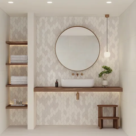 Shea 12.5 x 15 Matte Porcelain Leaf Mosaic Tile in Warm Blend