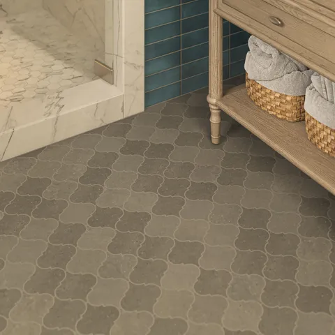 Shea 12 x 14.5 Matte Porcelain Arabesque Mosaic Tile in Cool Blend