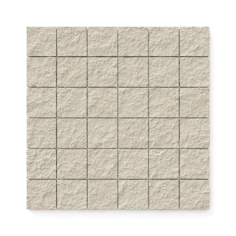Palmer 2x2 raw porcelain mosaic tile in natural, showcasing a textured natural finish with small, square tiles, perfect for rustic and earthy designs.