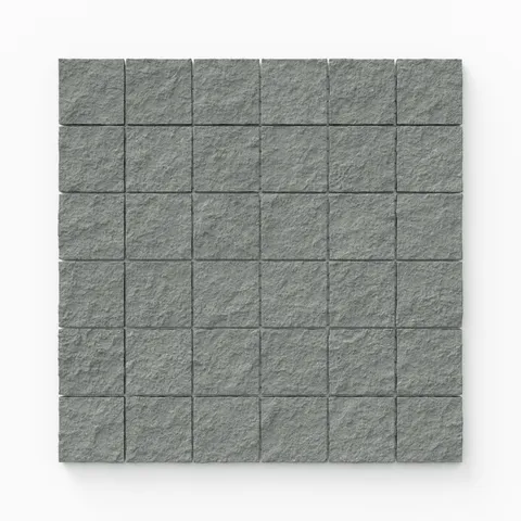 Palmer 2x2 raw porcelain mosaic tile in sage, featuring a textured surface and soft greenish-gray tones, perfect for natural-inspired spaces.