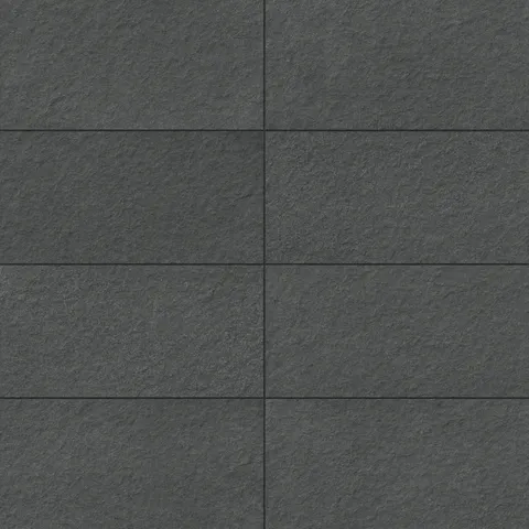 Palmer 12x24 raw porcelain tile in nero, showcasing a dark textured surface with subtle charcoal undertones for a bold look.
