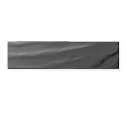 Palmer 6x24 glossy porcelain bullnose tile in nero black, showcasing a rich and bold finish for striking interior accents.