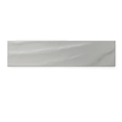Palmer 6x24 glossy porcelain bullnose tile in smoke, a muted gray tone ideal for sleek and refined interior designs.