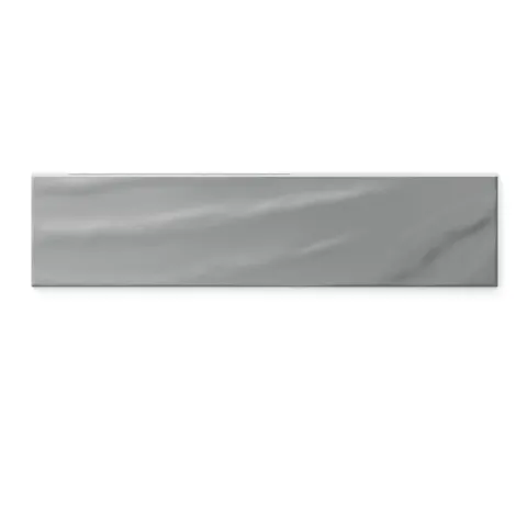 Palmer 6x24 glossy porcelain bullnose tile in storm grey, featuring a sleek finish ideal for polished and modern interiors.