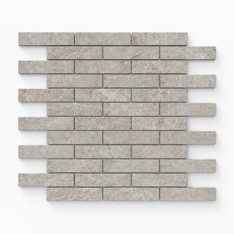 Dawson 1x4 Matte Porcelain Mosaic Tile in Dune, displaying a warm beige tone with intricate texture, ideal for sophisticated spaces.