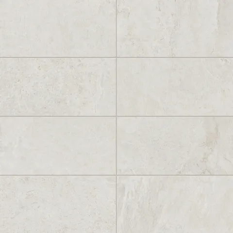 Dawson 12x24 Matte Porcelain Tile in Alabaster, featuring a soft white finish with subtle veining for a clean, elegant look.