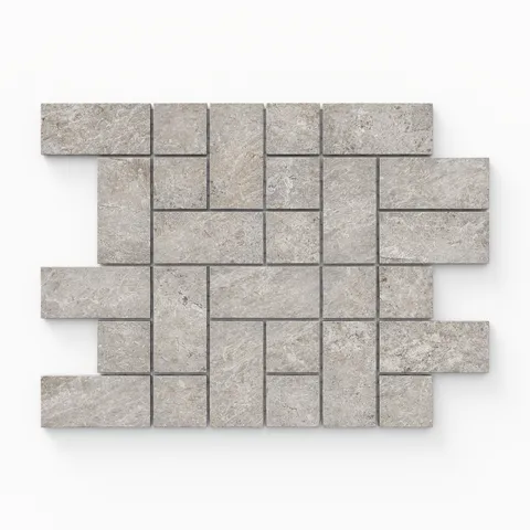Dawson 8.7x12 Matte Porcelain Tetris Mosaic Tile in Dune, showcasing a soft beige tone with a unique geometric design.