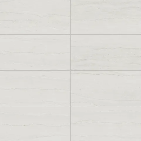 Bright 12x24 matte porcelain tiles in an airy off-white tone with a vein-cut design, offering a clean and sophisticated look for modern spaces.