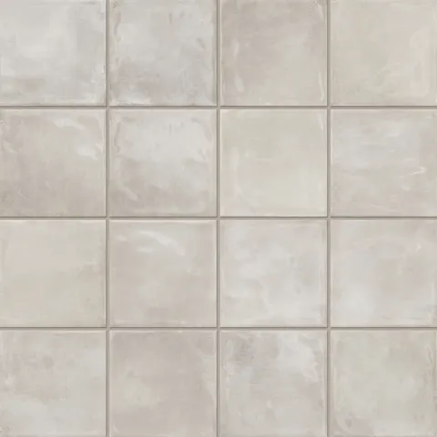 Lilah Mist 6x6 glossy tiles, featuring soft beige and cream tones with a subtle, reflective texture for a timeless look.