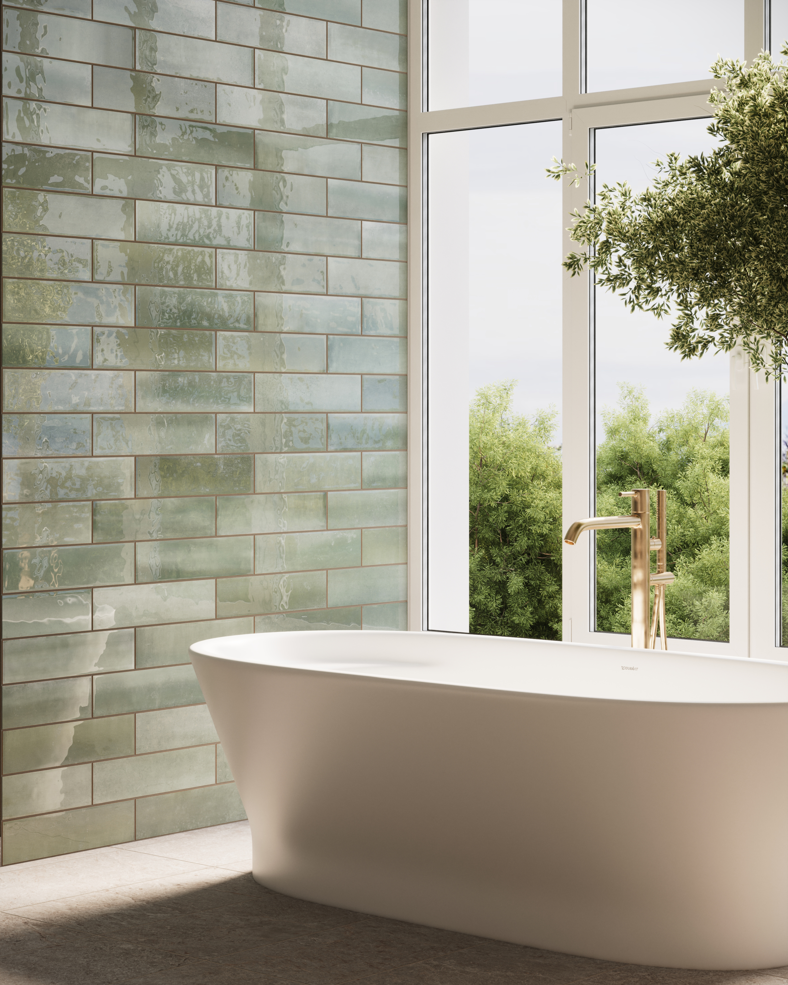 Olivia 4 x 16 Glossy Ceramic Tile in Moss | Edward Martin