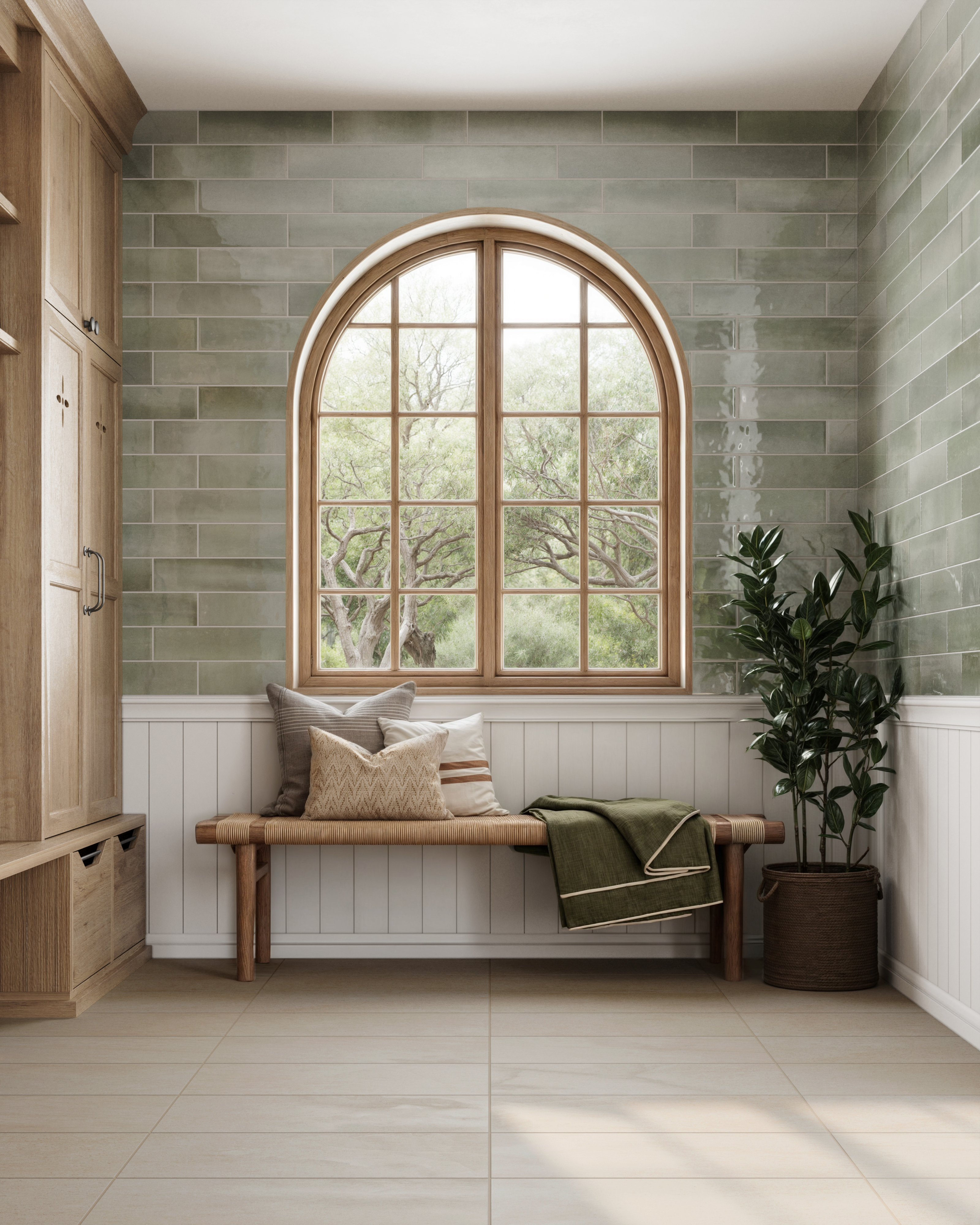 Olivia 4 x 16 Glossy Ceramic Tile in Sage | Edward Martin