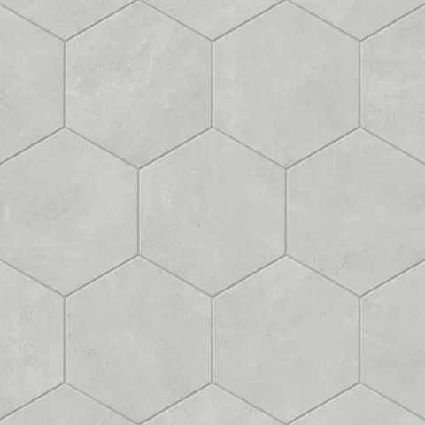 Grey hexagon tile with a matte finish, offering a subtle and modern aesthetic for versatile interior designs