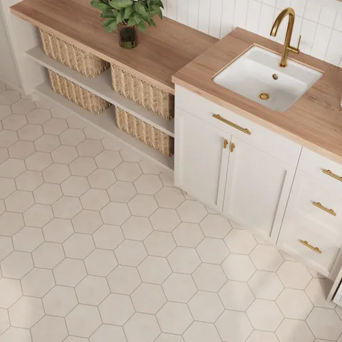 Adrian 7 x 8.25 Matte Porcelain Tile in Almond