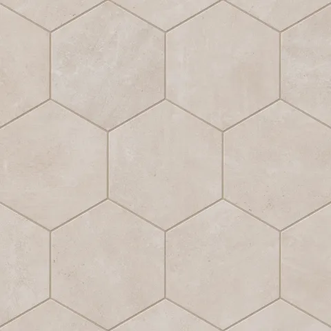 Elegant hexagonal tiles in a soft beige shade with a matte finish, offering a modern yet timeless aesthetic for any space