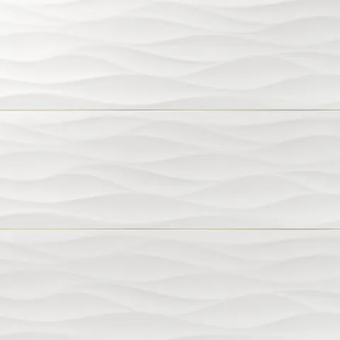 Zayne 12x36 matte ceramic tile in Waves features a calming wave-like texture and matte white finish, adding elegance and fluidity to modern interiors.