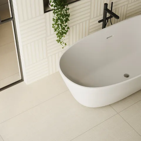 Riley 24 x 48 Matte Porcelain Tile in Woven Pattern Cream