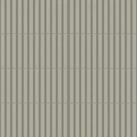 The 12x24 taupe tiles feature a vertical striped pattern in a matte finish, bringing a modern and elegant vibe to any room.