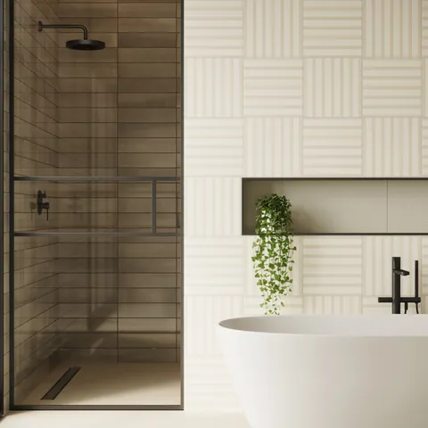 Riley 12 x 12 Matte Porcelain Tile in Striped Pattern Cream