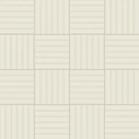 With a matte finish, the 12x12 beige tiles are arranged in striped pattern, creating a contemporary checkerboard design that feels both balanced and stylish.