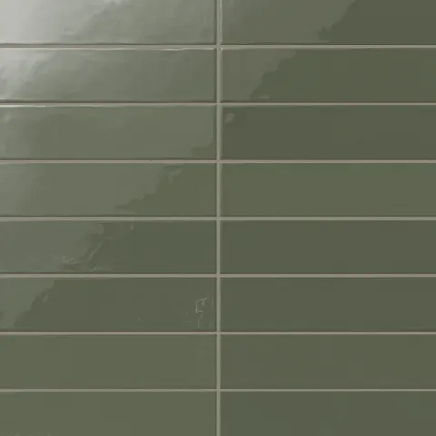 Teagan 3x12 glossy ceramic tile in moss green, offering a rich, earthy tone ideal for creating a nature-inspired and sophisticated interior space.