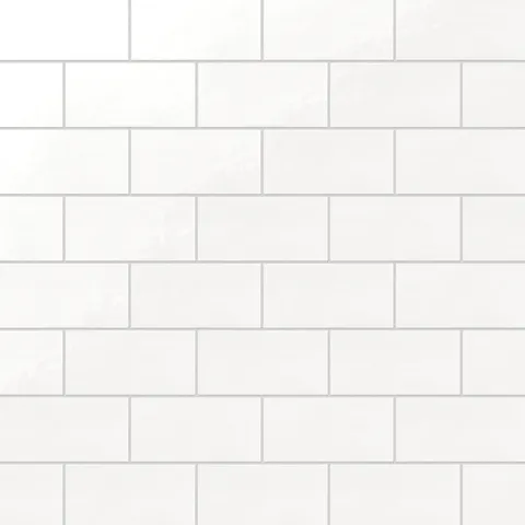 3x6-inch pearl white ceramic subway tile with a smooth, glossy finish and neat brick layout