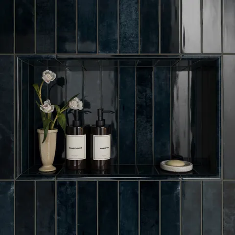 Jaden 0.75 x 16 Glossy Ceramic Bullnose Tile in Navy