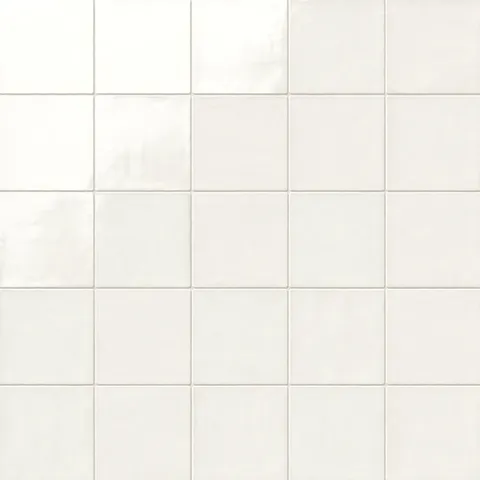 Mikayla soft white 5x5 square ceramic tiles with a glossy surface offer a timeless and neutral backdrop for versatile design
