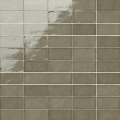 Mikayla olive-green ceramic subway tiles featuring a glossy finish, ideal for creating a natural and serene ambiance