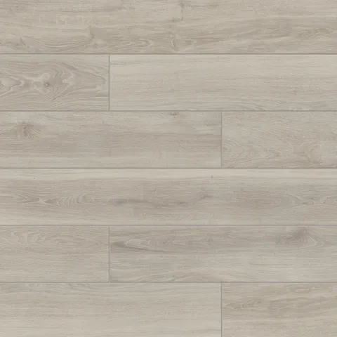 Jameson 8x48 matte porcelain tile in Ash features a light gray wood-look design with soft grain patterns and a matte finish, perfect for a clean, contemporary aesthetic.