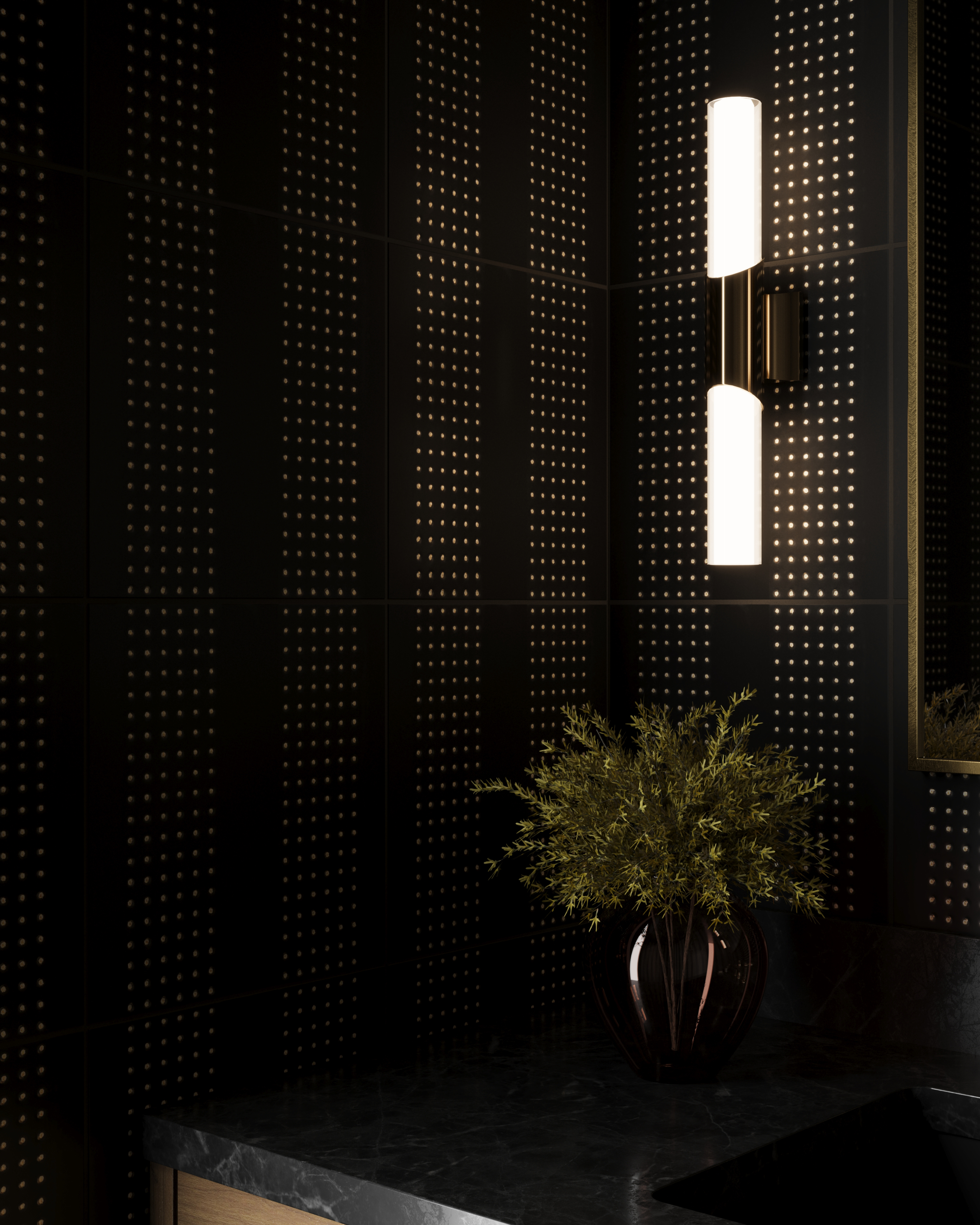 【kittiページ】 Kira 12 x 12 Satin Ceramic Tile in Striped Dots Black | Edward Martin