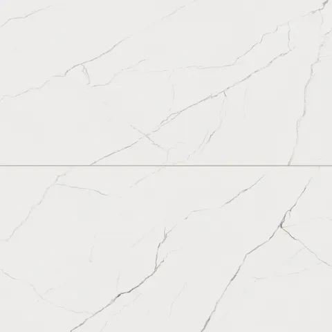 Natalia Calacatta Lincoln 24x48 matte tiles featuring a pristine white surface with bold, elegant grey veining for a modern look.